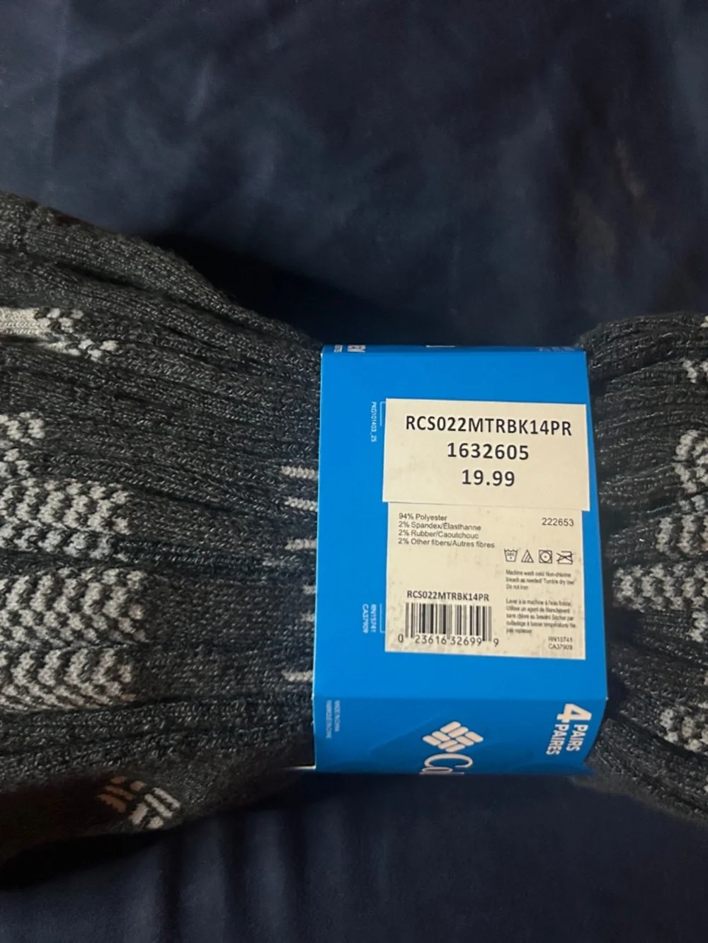 Columbia Crew Socks, Navy Blue & Gray, US Men’s 6-12